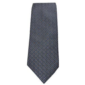 Brooks Brothers XL Navy & Silver Geometric Pattern 100% Silk Tie